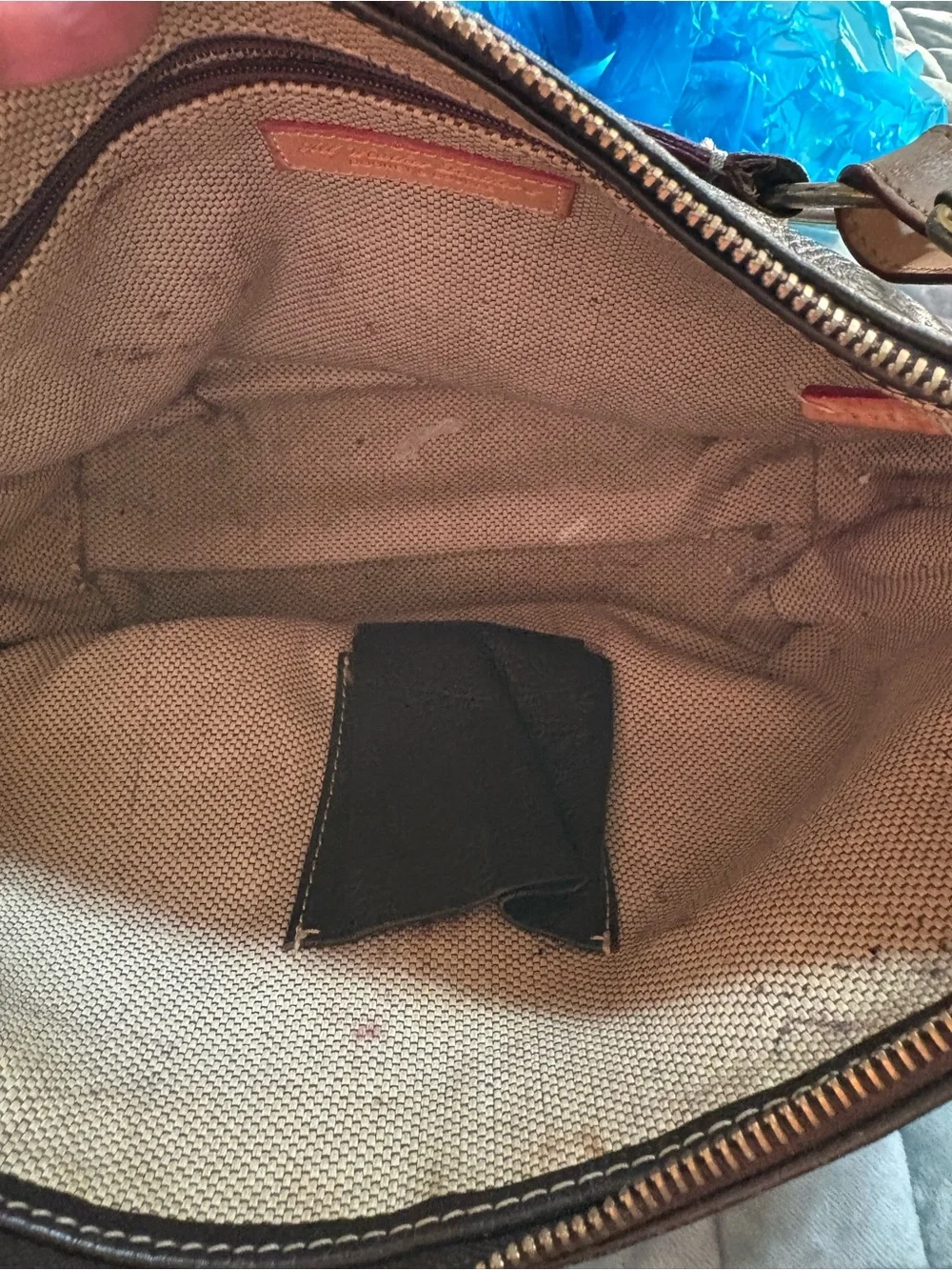 Dooney & Bourke Dark Brown Leather Cosmetic Pouch with Tan Trim